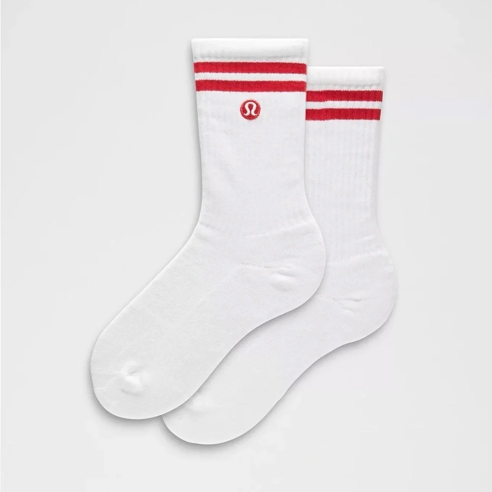 lululemon XL White Red Striped Men's Crew Socks 1 Pair Cotton Blend